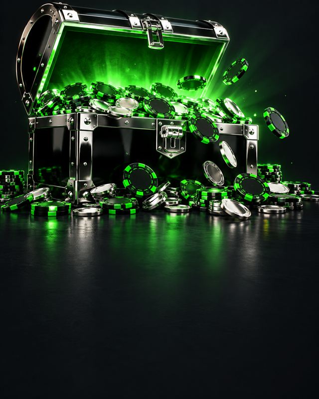 An open treasure chest with green light pouring out of it on a graphite stage